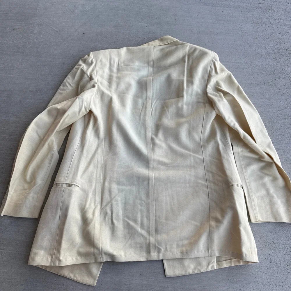 Palm Beach Suit Mens 37 Cream Double Breasted Pleated Cuffed 2 pc Vintage 1940s